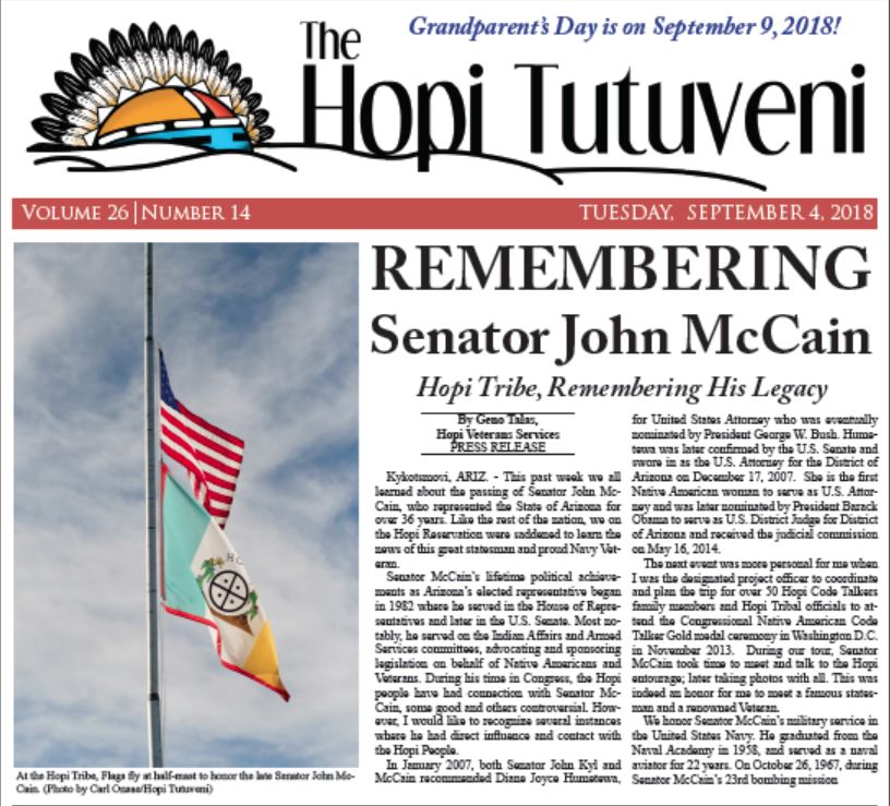 September 4 2018 Issue 14 Hopi Tutuveni The Tribe.