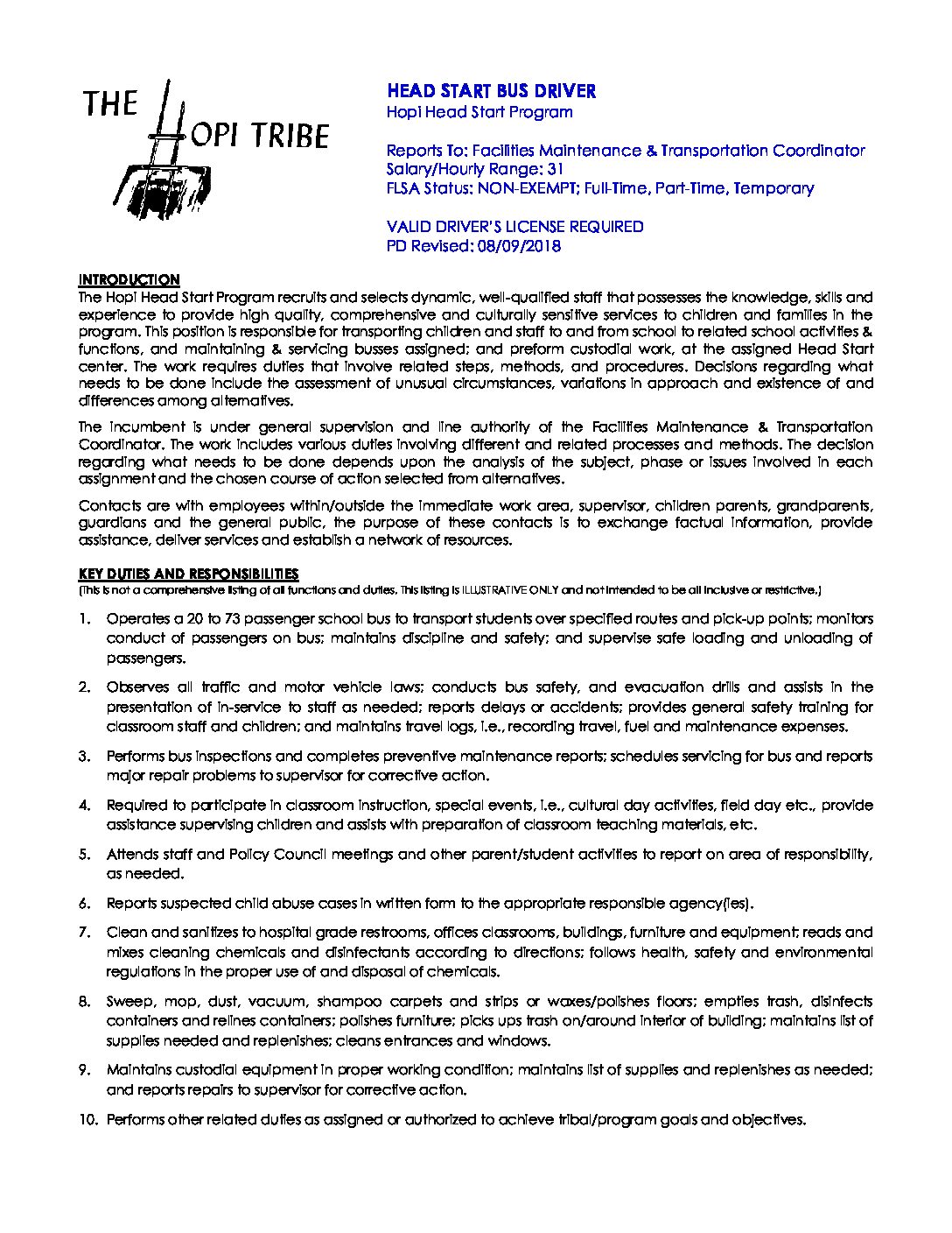 HSP Head Start Bus Driver 082018 N31 - The Hopi Tribe