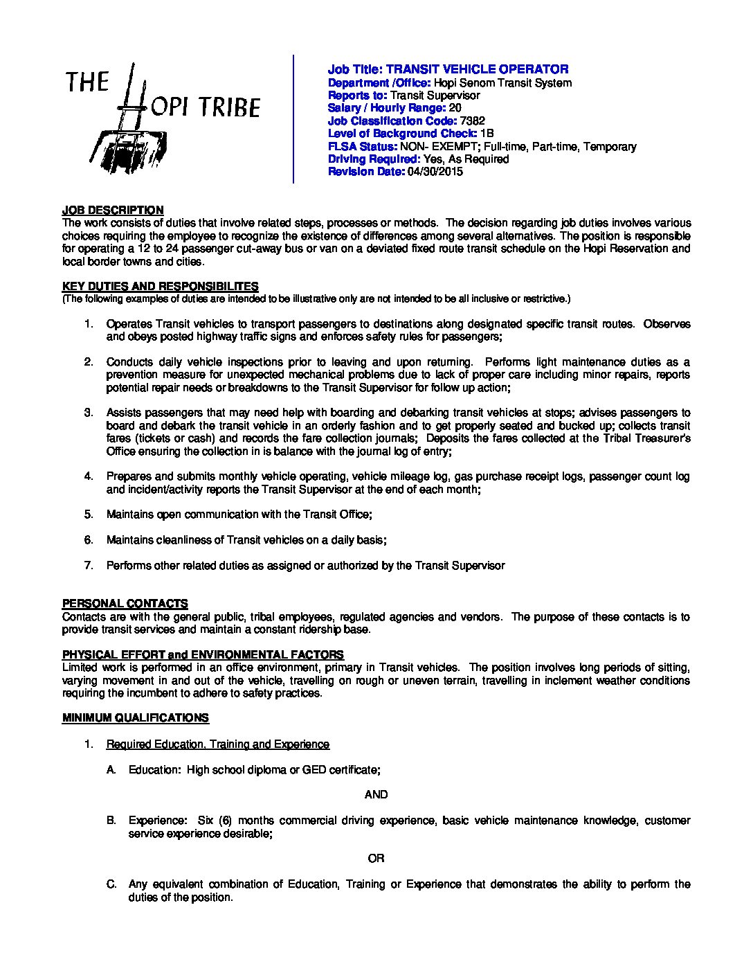 HST Transit Vehicle Operator 042015 N20 - The Hopi Tribe